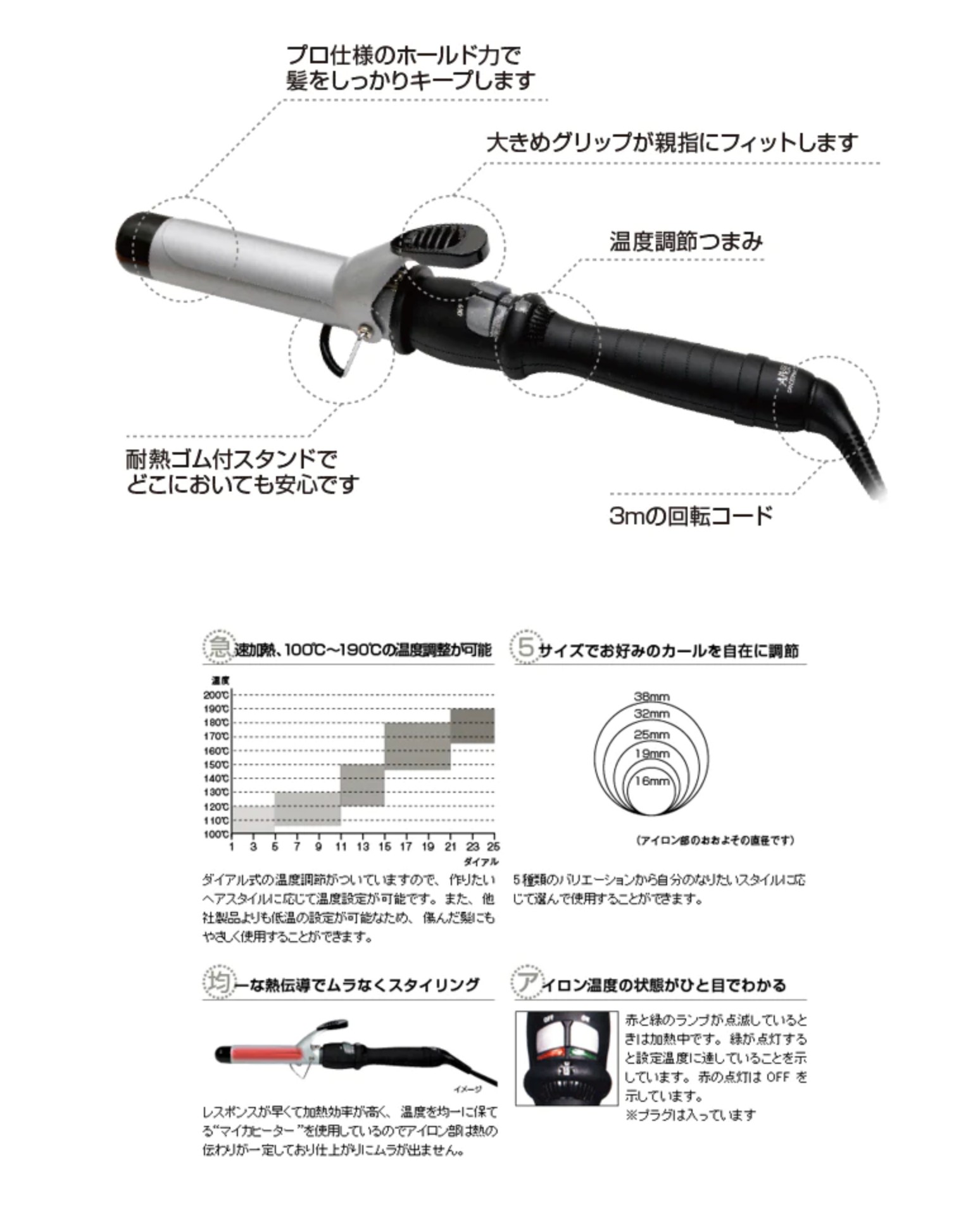 楽天市場】アイビル DH カールアイロン 38mm・32mm・25mm・19mm・16mm