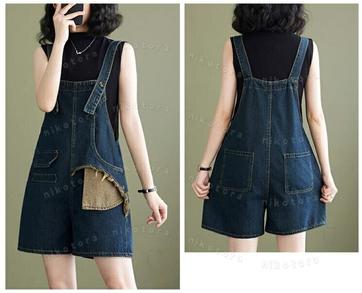 楽天市場】五分丈 デニムサロペット ショートパンツ レディース