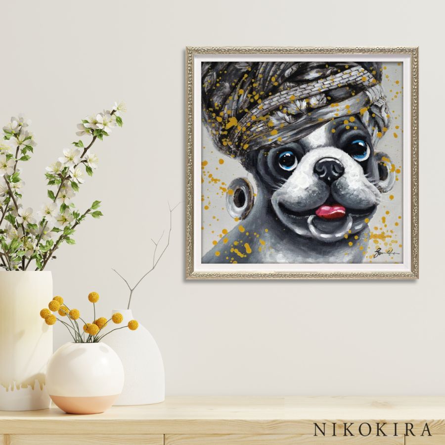 油絵 菅家令子 絵 絵画インテリア uF6-071719 子犬女の子蟻んこちゃん