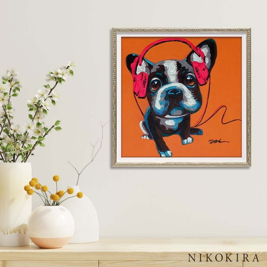 油絵 菅家令子 絵 絵画インテリア uF6-071719 子犬女の子蟻んこちゃん