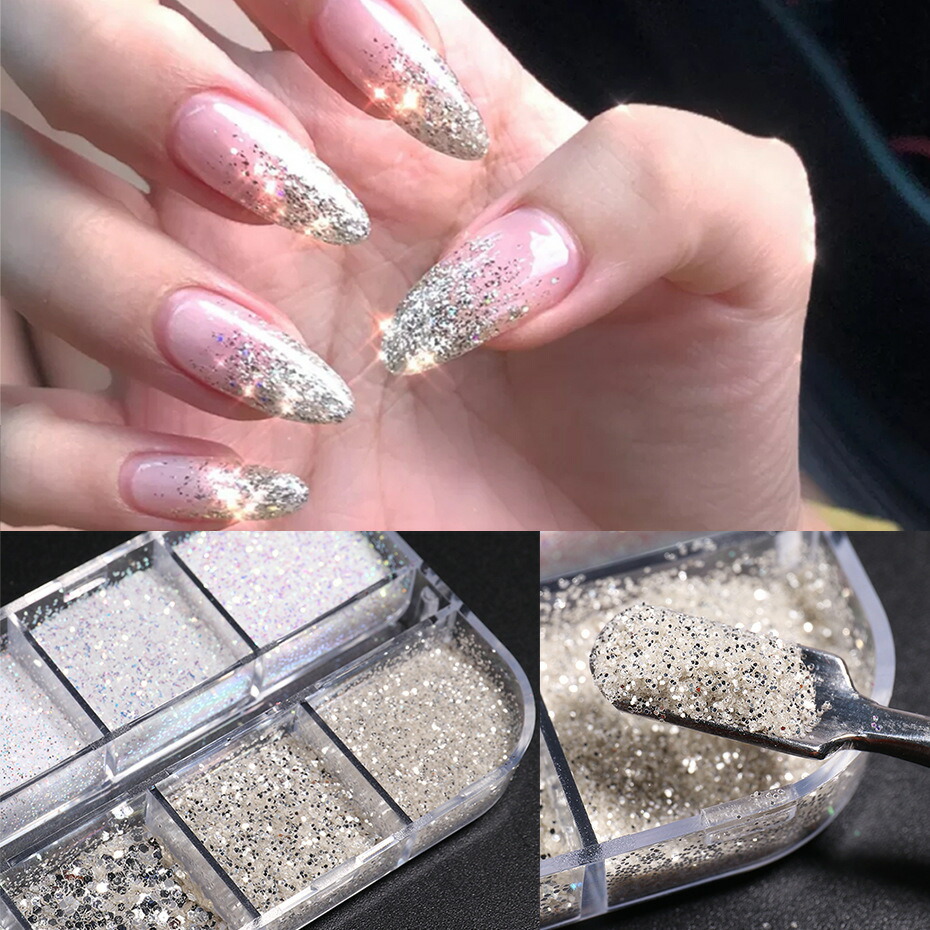 楽天市場】ネイルパーツ キラキラ 粉 12種類入 セット パック シルバー