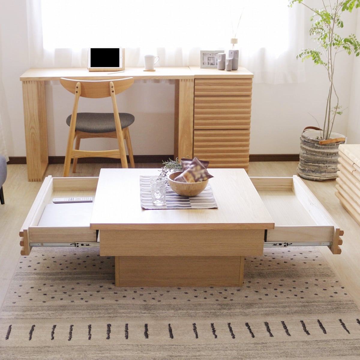 楽天市場】天然木工芸突板ルーバーセンターテーブル（正方形） ニトリ