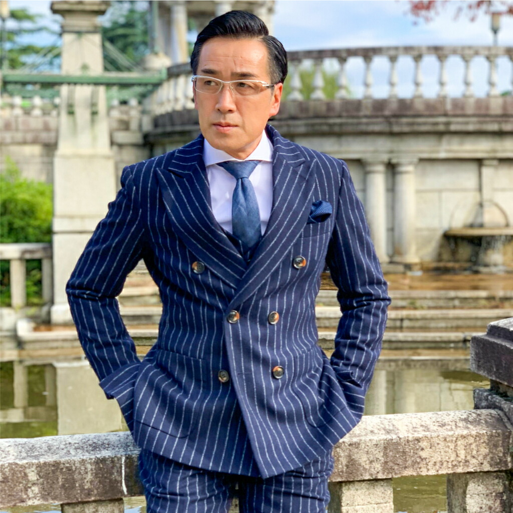 楽天市場】ネイビーストライプダブルジャケット秋冬スリーピーススーツ