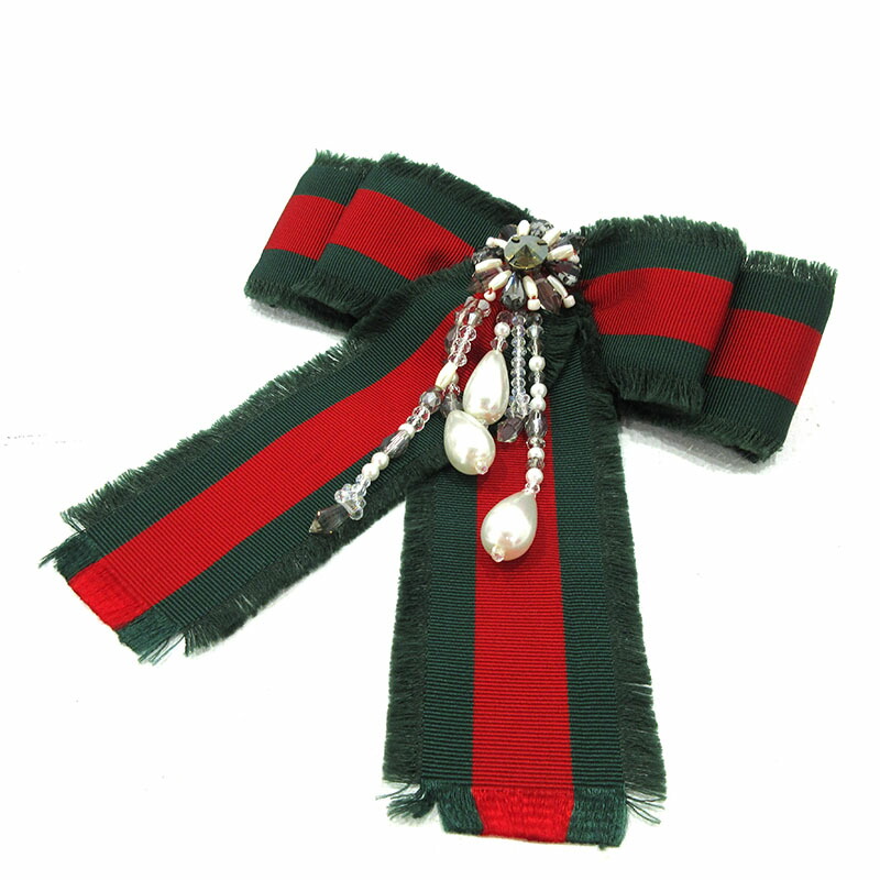 グッチ☆リボンブローチ シェリーリボン✖️ラインストーン 蜂 ロゴ