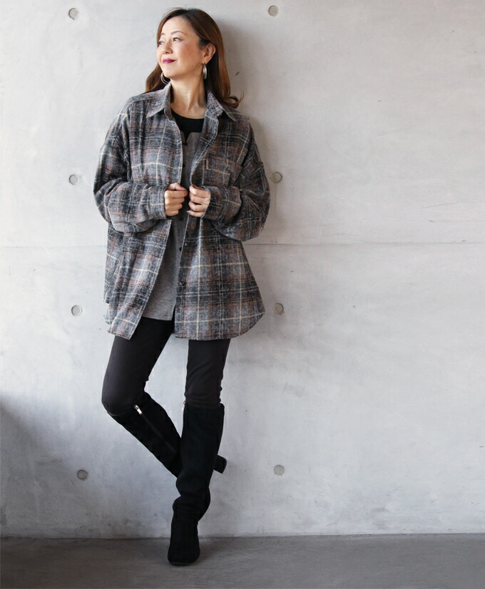 楽天市場】シャツ レディース グレー ブラウン 春 秋 冬 チェック 薄手