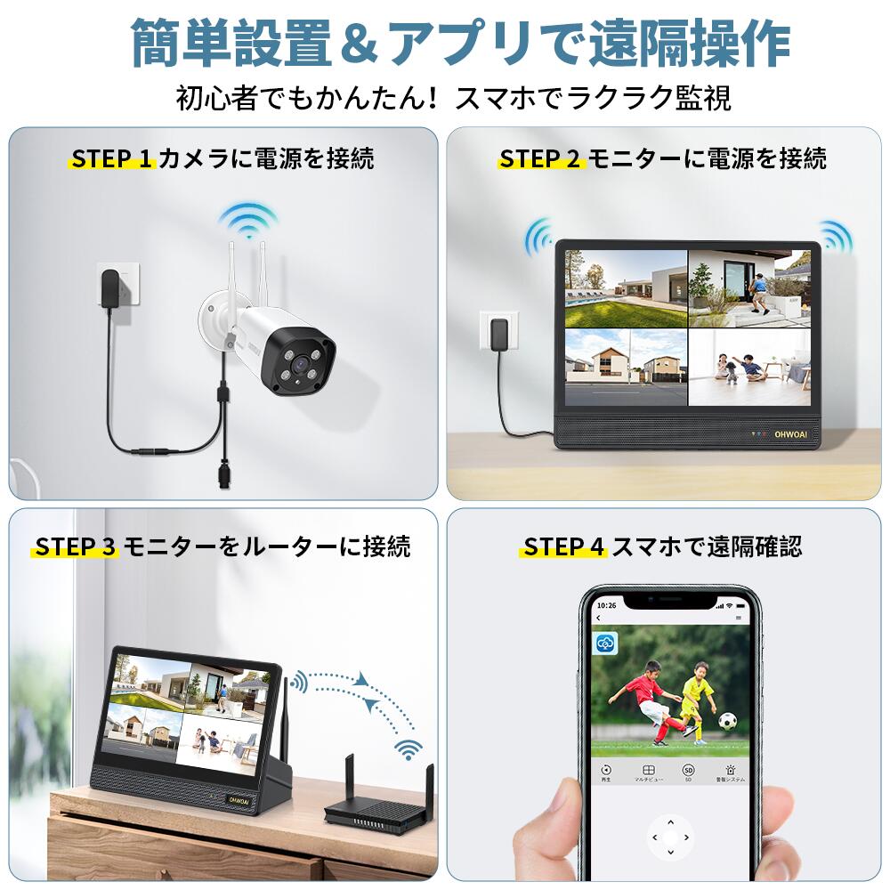 楽天市場】防犯カメラ ワイヤレス 屋外対応 モニター付き 高画質 500万