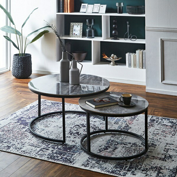 ローテーブル幅83cm 丸テーブル センターテーブル 石目調（1336） ロー