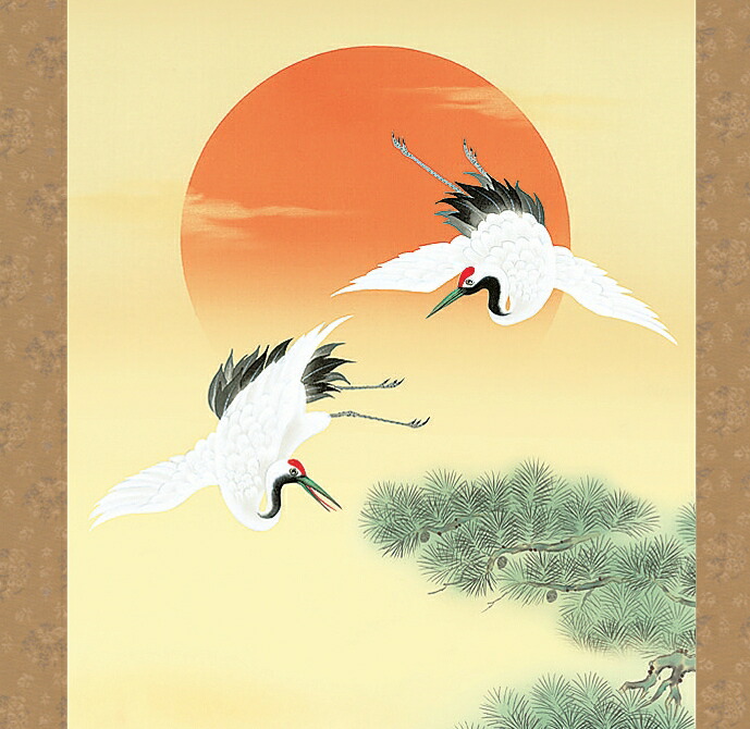 楽天市場】送料無料！掛け軸 鶴亀高砂吉兆図 尺三掛軸（幅44.5×高さ164