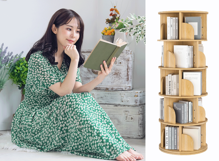 楽天市場】【クーポンで20％OFF】本棚 回転式 書棚 360度回転 スリム