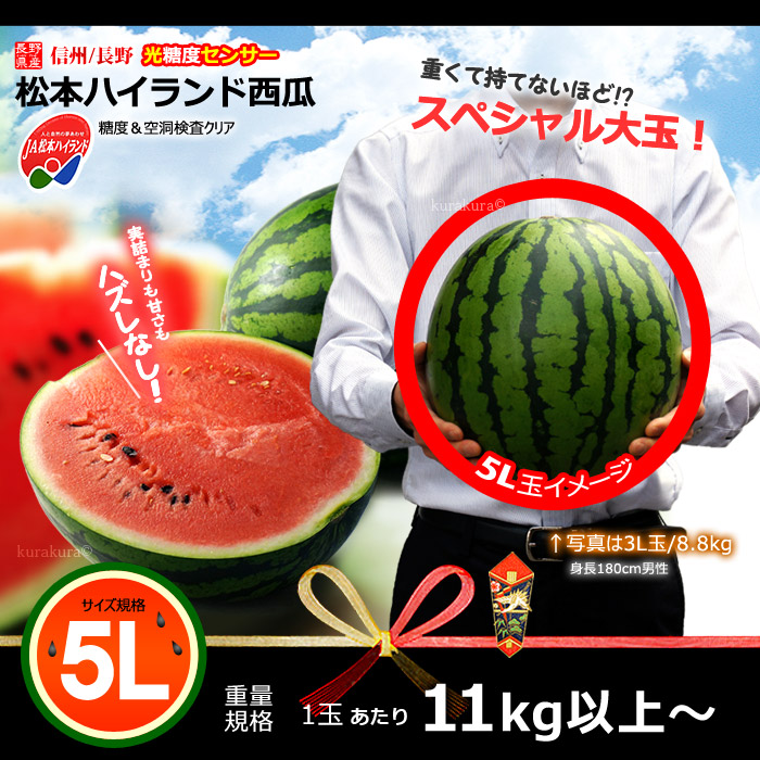 楽天市場】松本ハイランド すいか 秀品 (5L×1玉) 長野産 A品 秀品 11kg