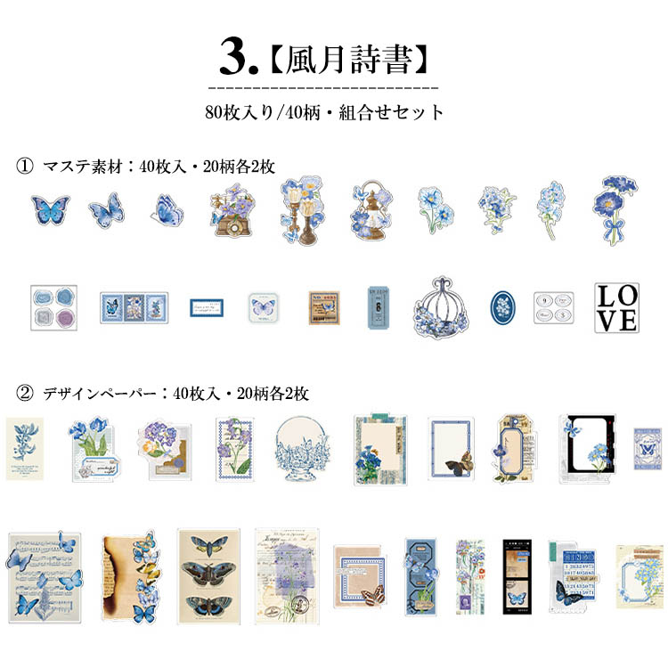 楽天市場】即日出荷 海外コラージュ素材セット 80枚 同色系 異素材