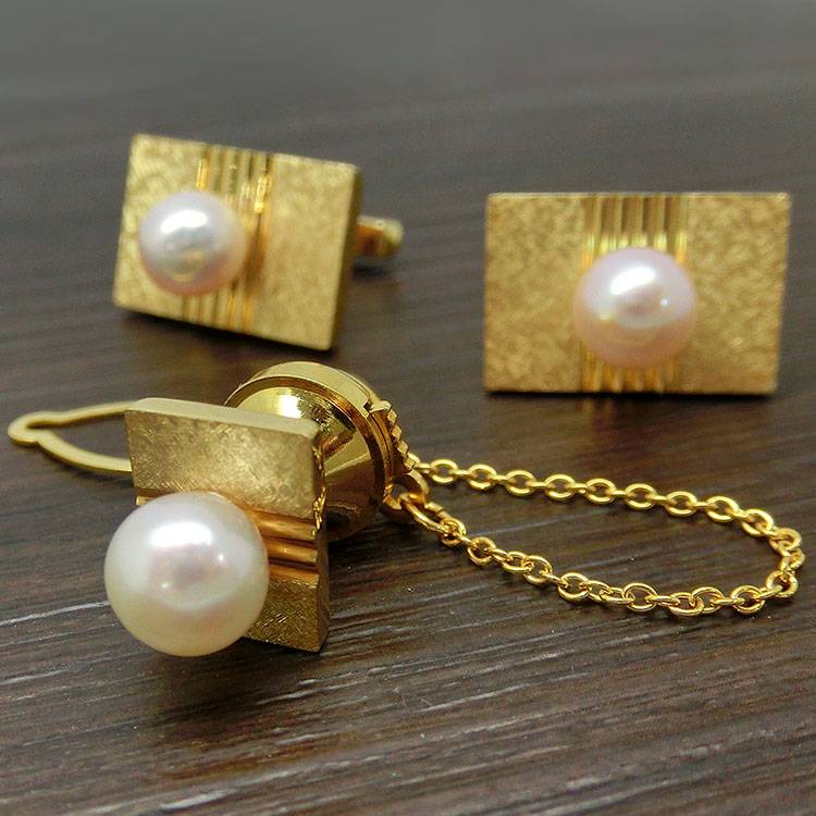 楽天市場】タイタック＆カフス K18(18金)YG ゴールド アコヤ真珠