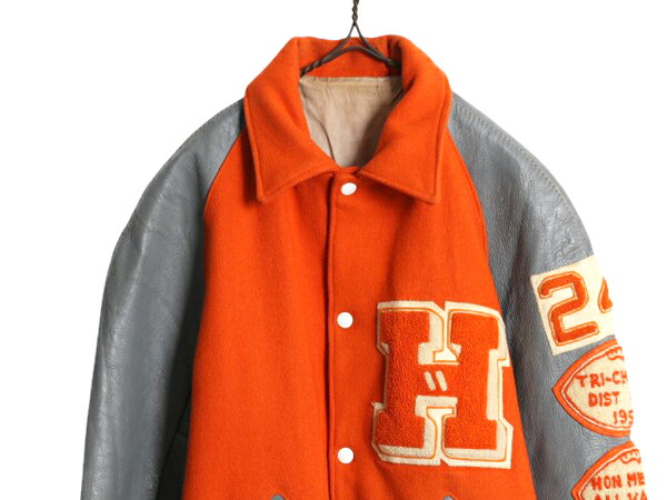 楽天市場】50s USA製 ☆ 襟付き 袖レザー ウール スタジャン メンズ M