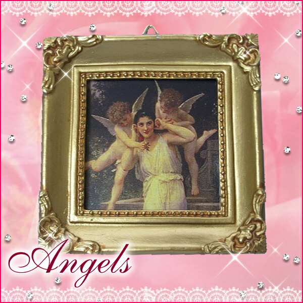 フランスアンティークオーバル絵画フレーム額装天使エンジェル森