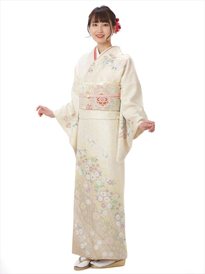 おまとめ割　訪問着フルセット　着物　正絹　辻ヶ花　ベージュ　ブラウン　大人可愛い 袷 正絹 辻が花 訪問着 フルセット 4点 S〜M 未使用近い 美品 カ②-4