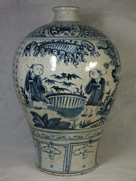 楽天市場】□龍香堂□☆【中国骨董品】青色人物絵付細口瓶330mm