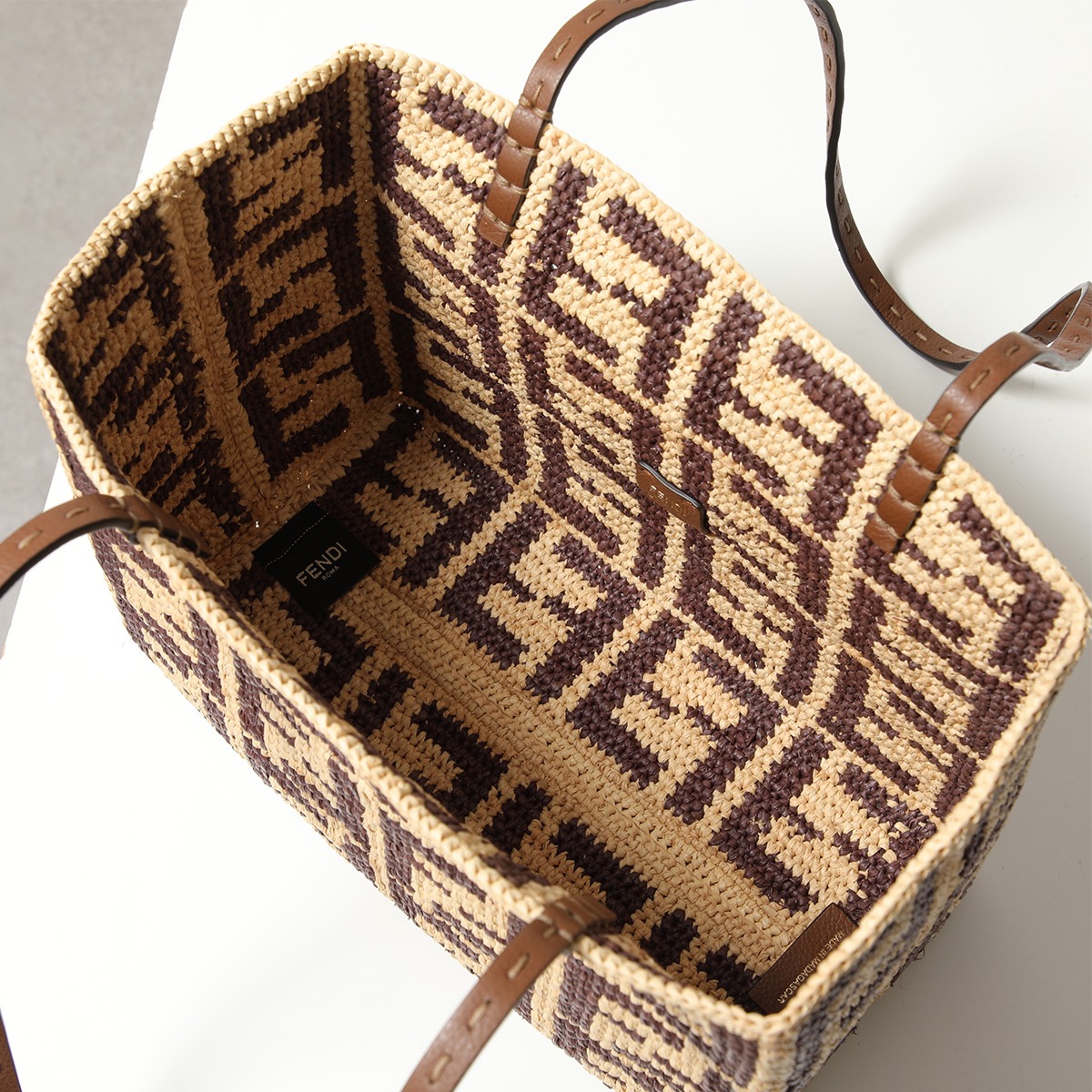 FENDI フェンディ トートバッグ - ダークブラウン×ブラウン 編み込み