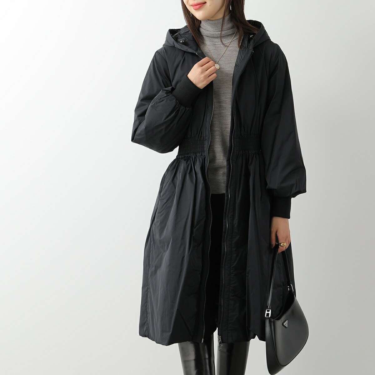 MaxMara フード付き黒コート Lサイズ Double-breasted wool midi coat