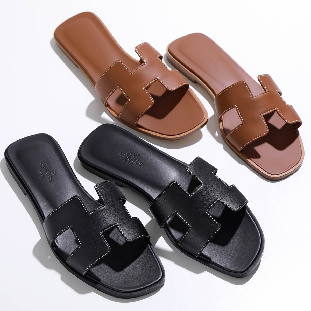 お安く！新品同様 HERMES フラットサンダル 36.5 ベージュ・ブラック