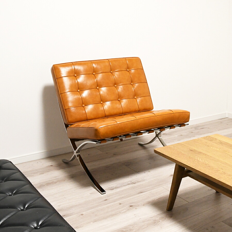 楽天市場】バルセロナチェア イタリアンレザー仕様 色ブラウン ミース