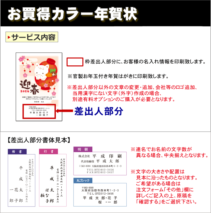 楽天市場】年賀状印刷 お買得カラー印刷 10枚 年賀状 印刷 年賀状印刷