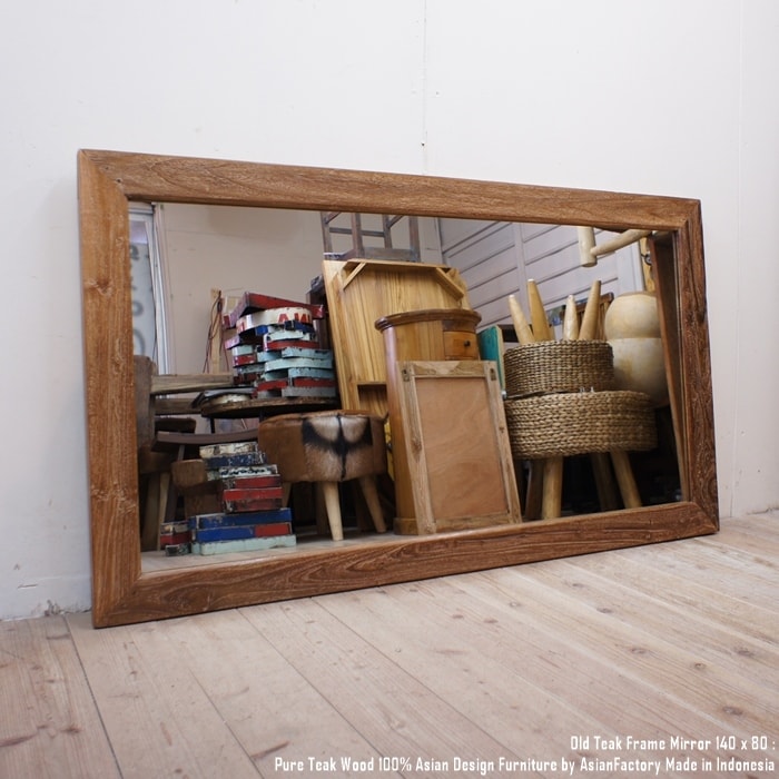 楽天市場】オールドチーク無垢材 姿見鏡 140cm×80cm 全身ミラー バリ