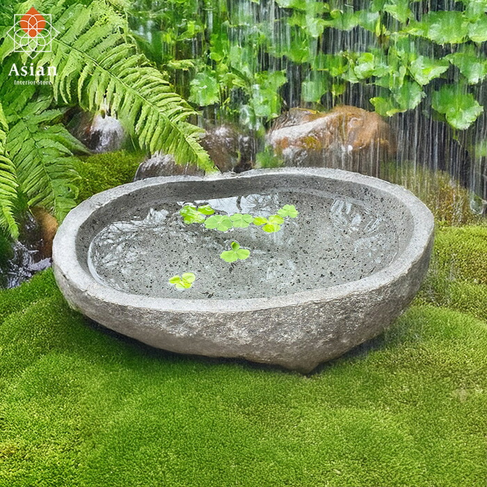 楽天市場】水鉢 石 和モダン （No.32）（52.5×34×15cm 22.5kg