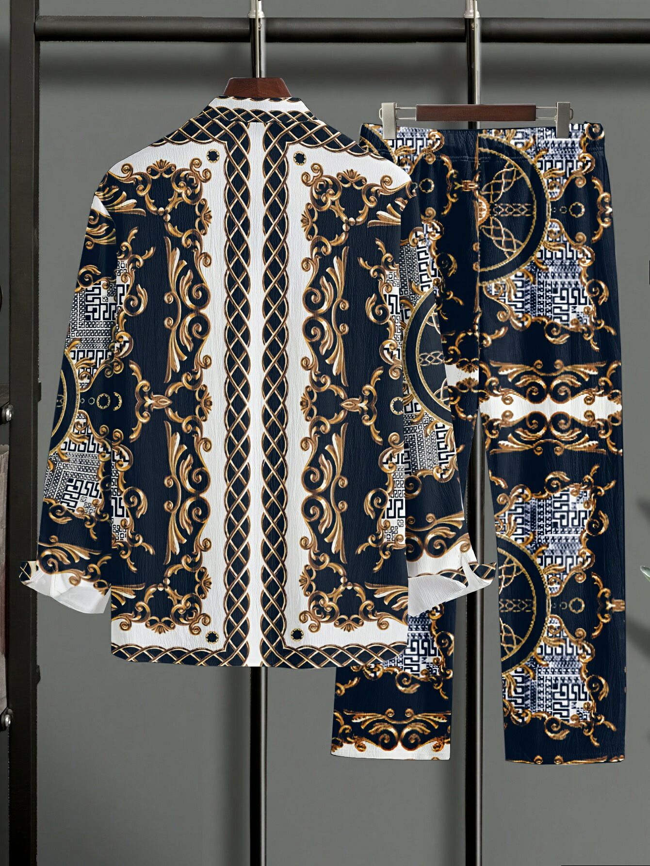 楽天市場】バロック柄 長袖シャツセットアップ 015 上下セット