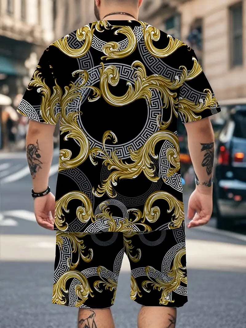 楽天市場】バロック柄 半袖Tシャツセットアップ ハーフパンツ 上下 黒