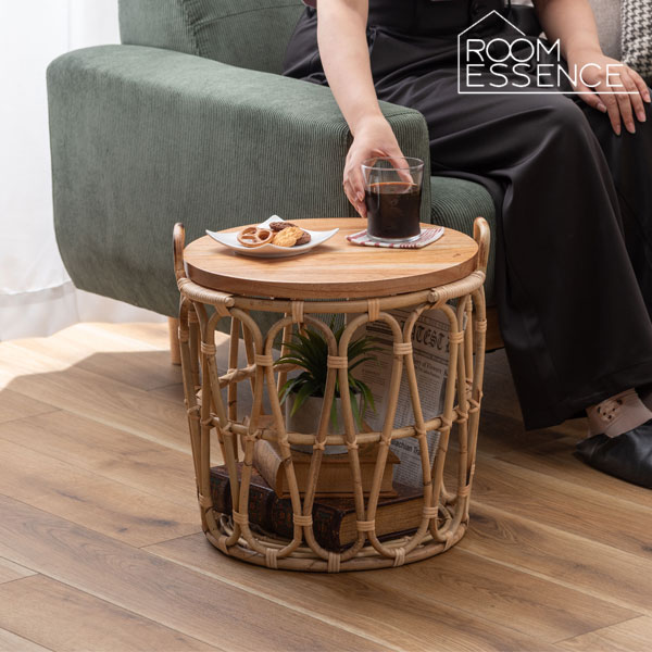 楽天市場】テーブル バスケット付き 収納 机 サイドテーブル ラタン 籐