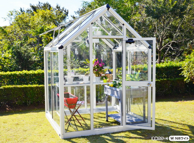 楽天市場】アルミ製ガラス温室B-1型ホワイト間口1800×桁行1800×高さ