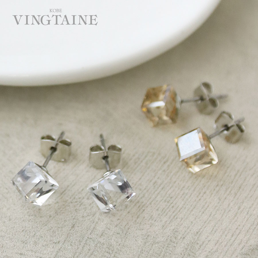 楽天市場】ピアス キューブ型 クリスタルガラス シンプル アクセサリー