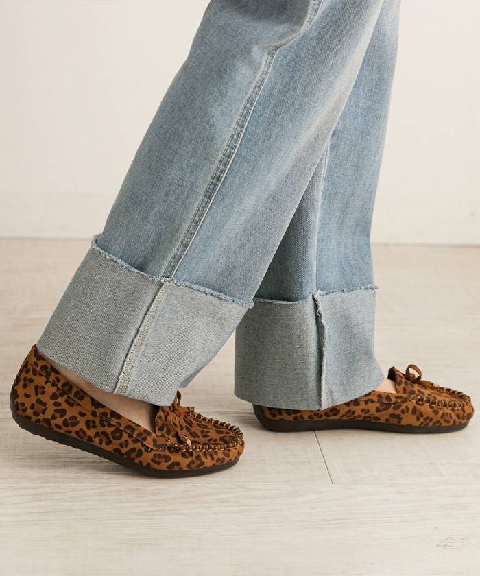 大人気 ユケテンYuketen ヒョウ柄モカシンシューズレオパードデッキ