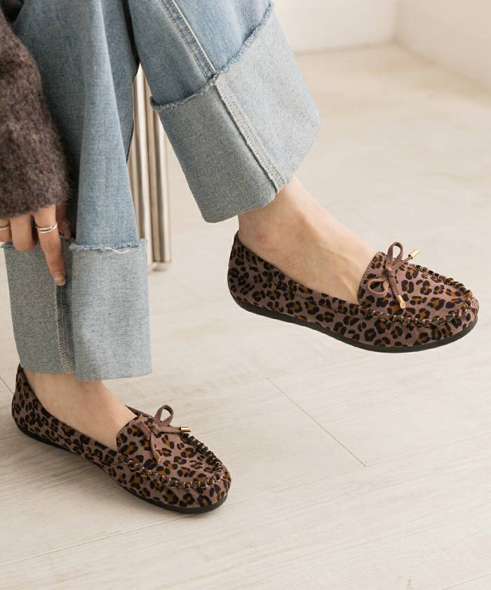 楽天市場】レオパード モカシン シューズ 靴 くつ フラット ぺたんこ