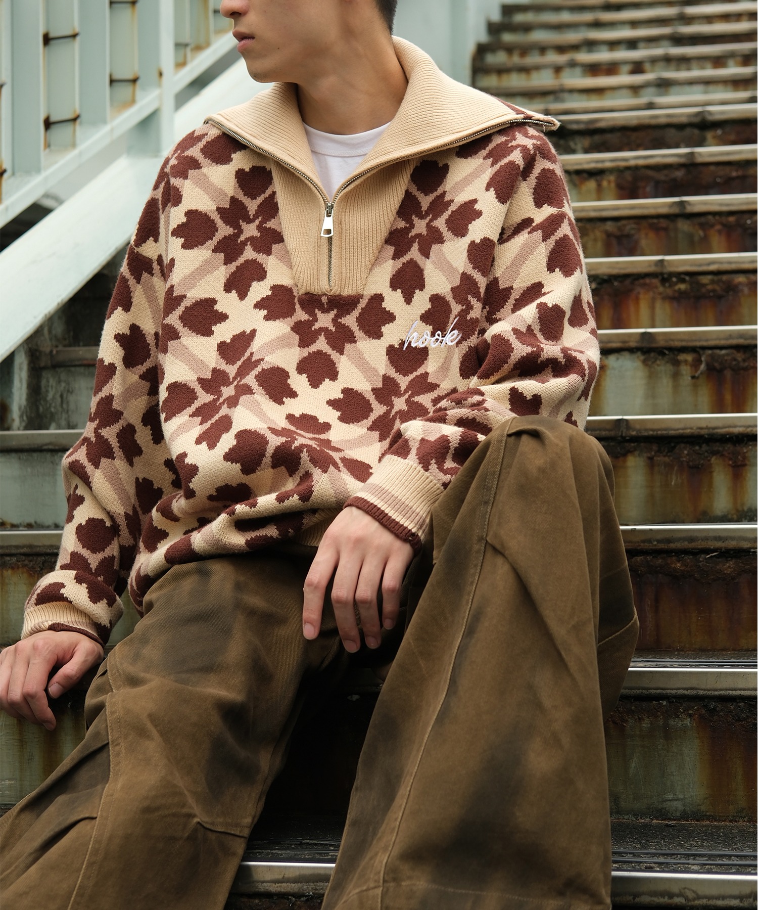 楽天市場】【2025AW】ニット メンズ ハーフジップ 幾何学模様 クルー