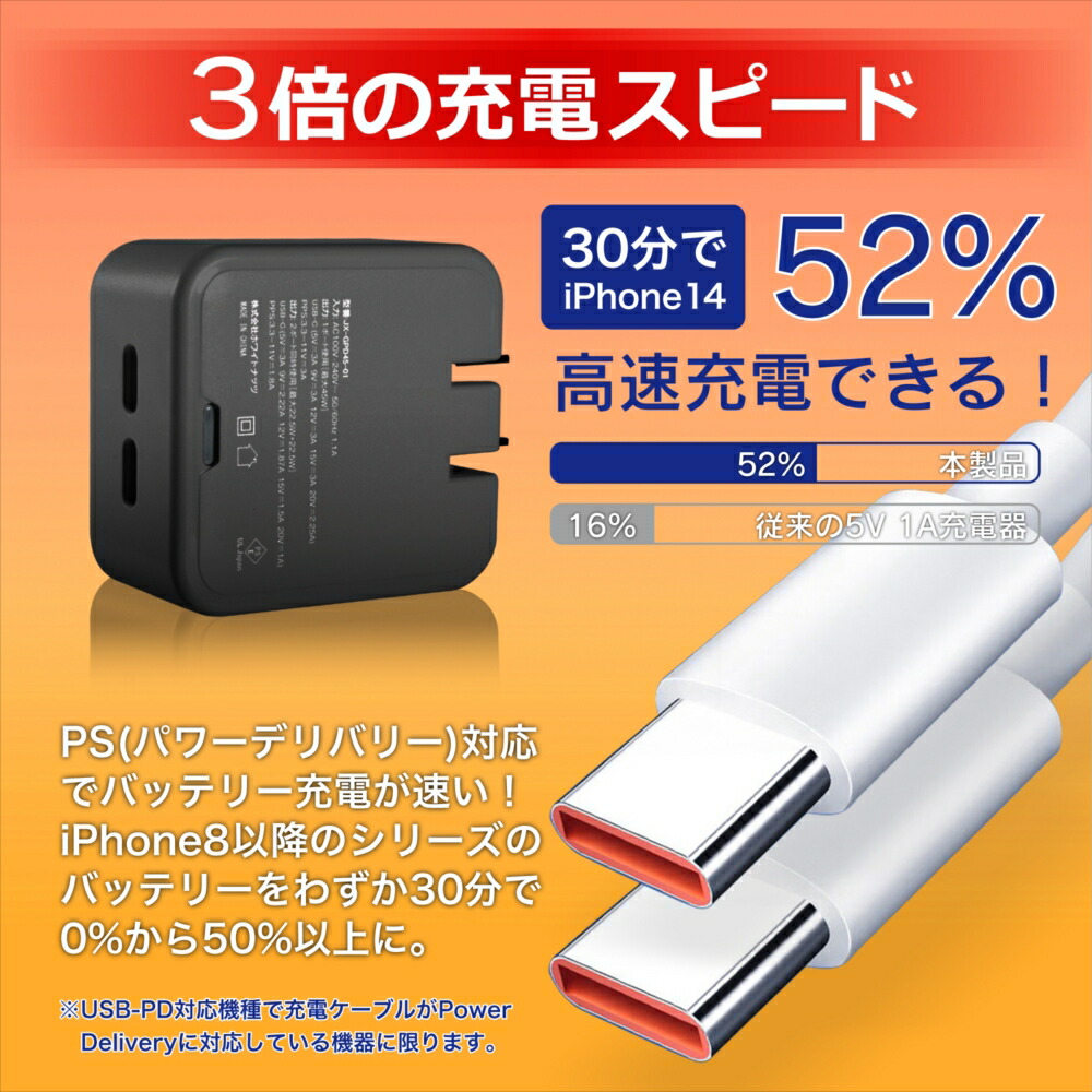 楽天市場】急速充電器 45W PC スマホ ACアダプター PD45W ケーブル