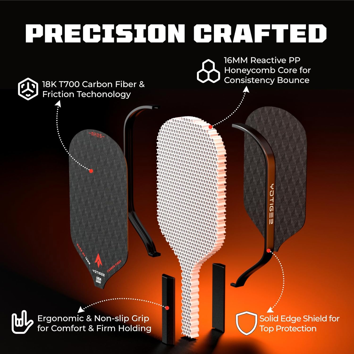 楽天市場】Yotiger ピックルボールパドル 18K T700 カーボンファイバー