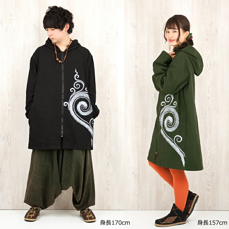 楽天市場】渦巻きペイントジップアップロングパーカー トップス