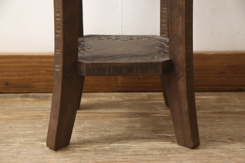 古家具 民芸家具 木製 木彫り サイドテーブル 花台 古家具 民芸家具