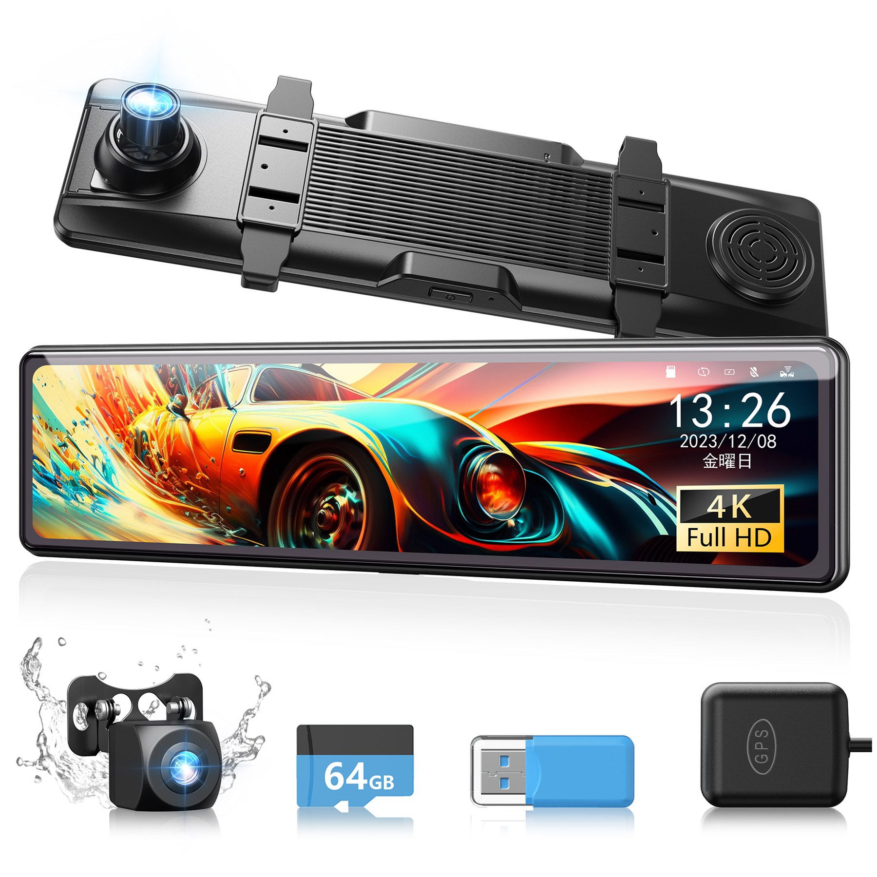 楽天市場】ドライブレコーダー ミラー型 4K 2160P 高画質 前後カメラ