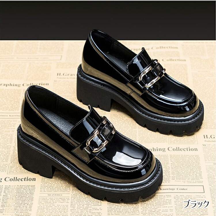 楽天市場】ローファー 靴 レディース ラウンドトゥ 7cmヒール 太