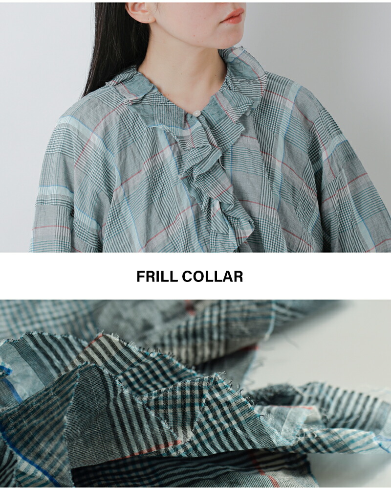 楽天市場】g グラム コットン シルク チェック フリル トリム ブラウス
