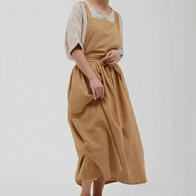 楽天市場】ロング エプロンワンピース ポケット付き コットン 前掛け