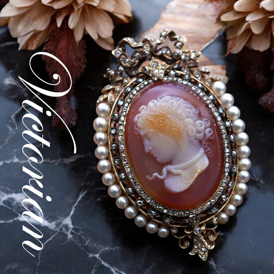 楽天市場】アンティークカメオ 18金ダイヤ＆本真珠 メドゥーサ MEDUSA