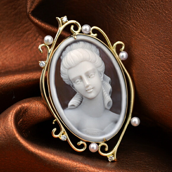 楽天市場】カメオブローチ＆ネックレス 18金 本真珠 ダイヤモンド