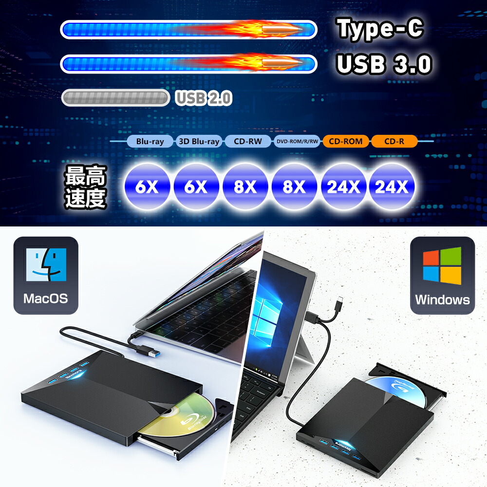 楽天市場】ブルーレイドライブ 外付け ブルーレイプレーヤー USB3