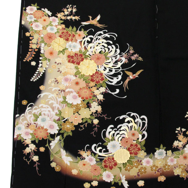楽天市場】着物 京友禅 黒留袖 金駒刺繍 金彩金駒刺繍加工 乱菊に鶴