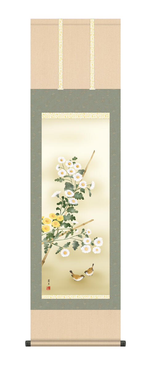 楽天市場】掛け軸 掛軸 花鳥画 秋掛け 「菊花」 吉井蘭月 ＜送料無料