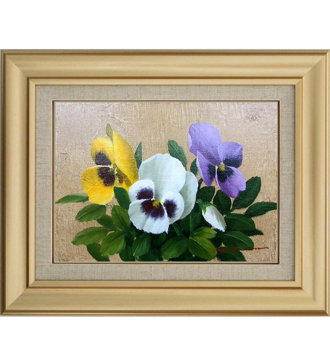 楽天市場】手描き 油絵 額入り油彩画 パンジー F6サイズ 黄色 白色