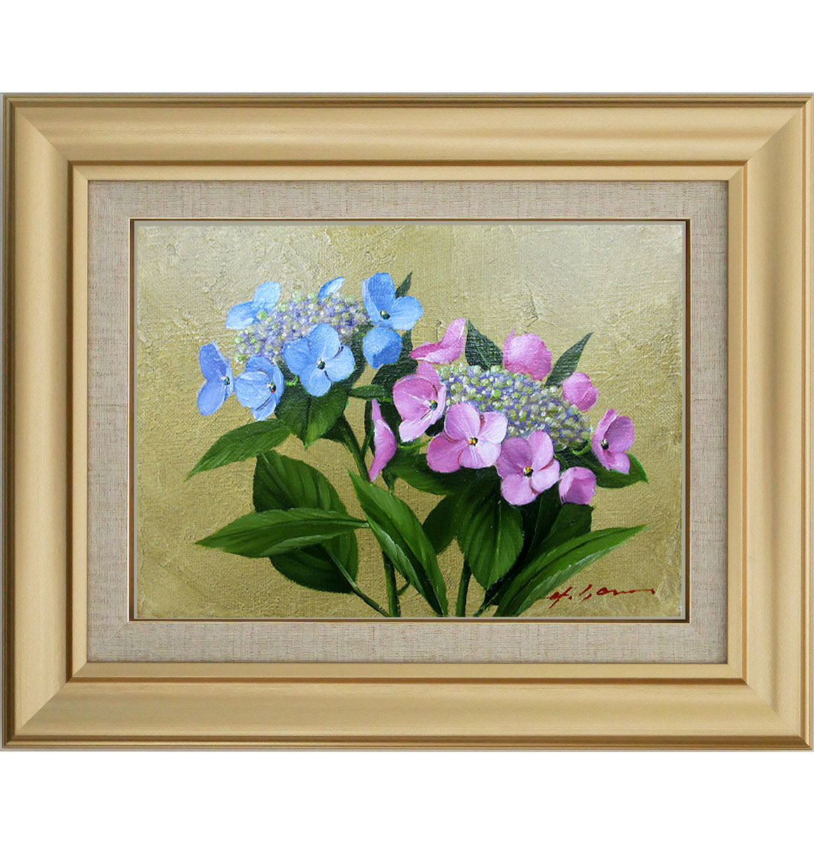 楽天市場】手描き 油絵 額入り油彩画 紫陽花 F6サイズ ガクアジサイ